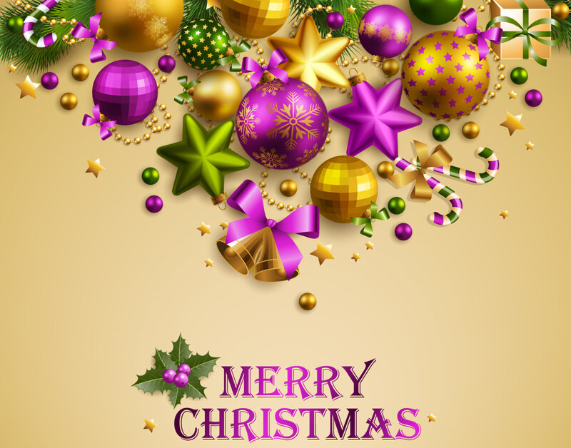 Christmas Ornaments and Holly — Purple