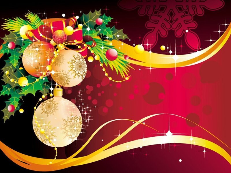 Christmas Ornaments and Holly — Red, Festive
