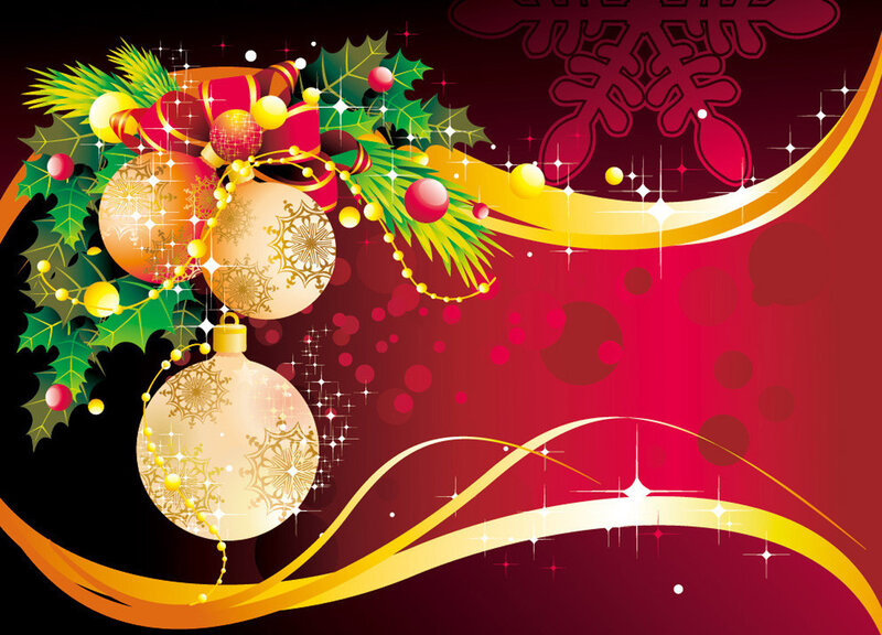 Christmas Ornaments and Holly — Red