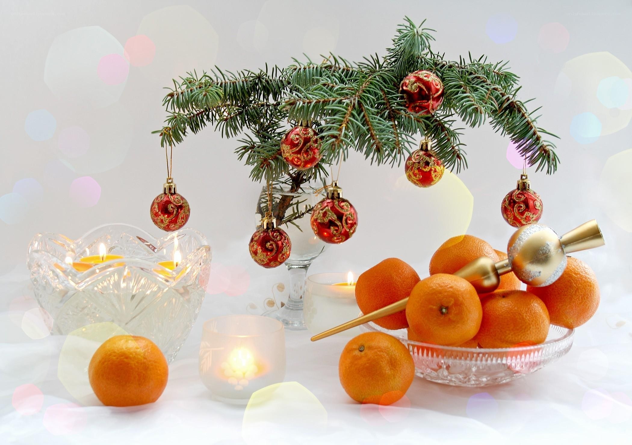 Christmas ornaments and oranges