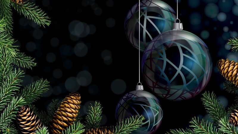 Christmas Ornaments and Pine — Black