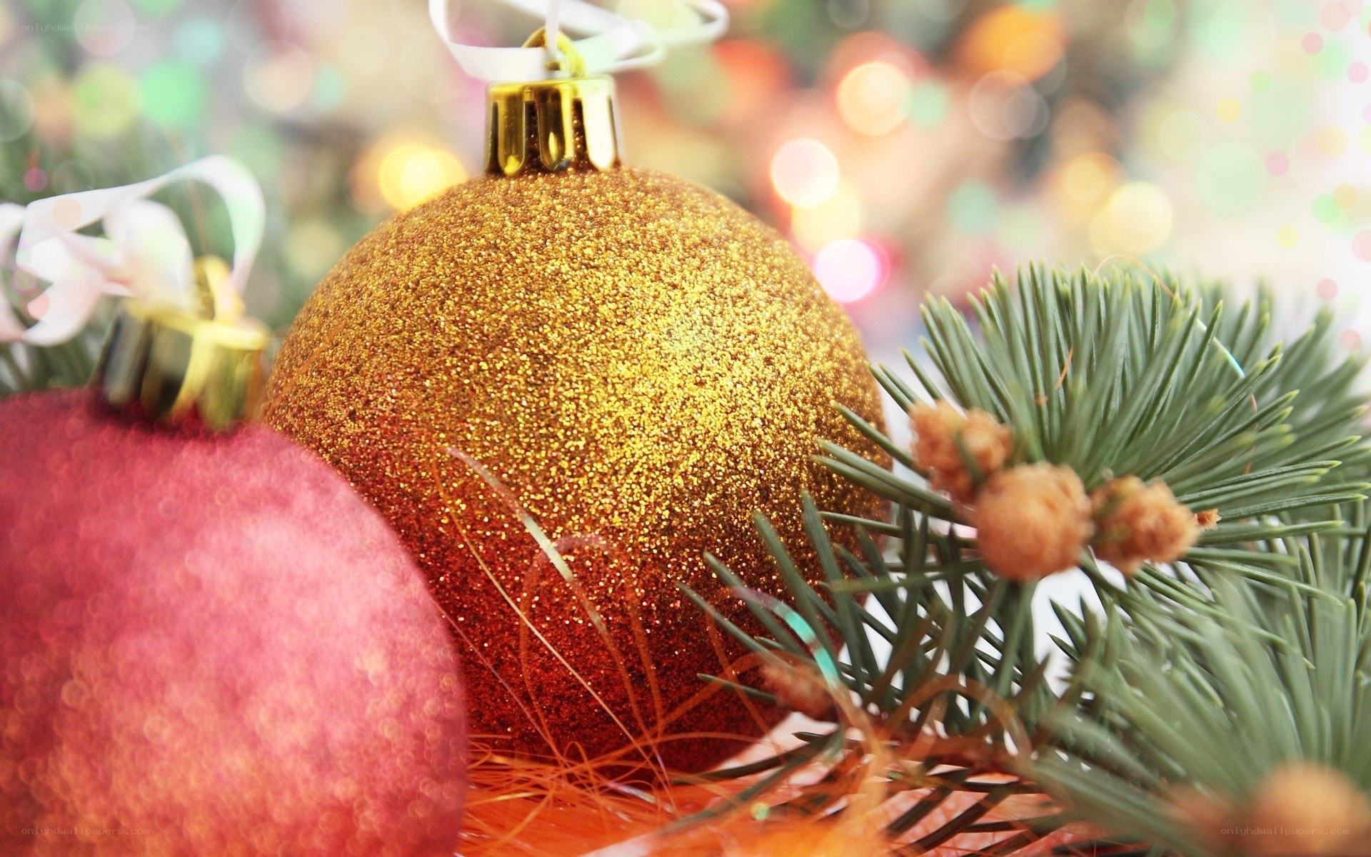 Christmas ornaments and pine branches