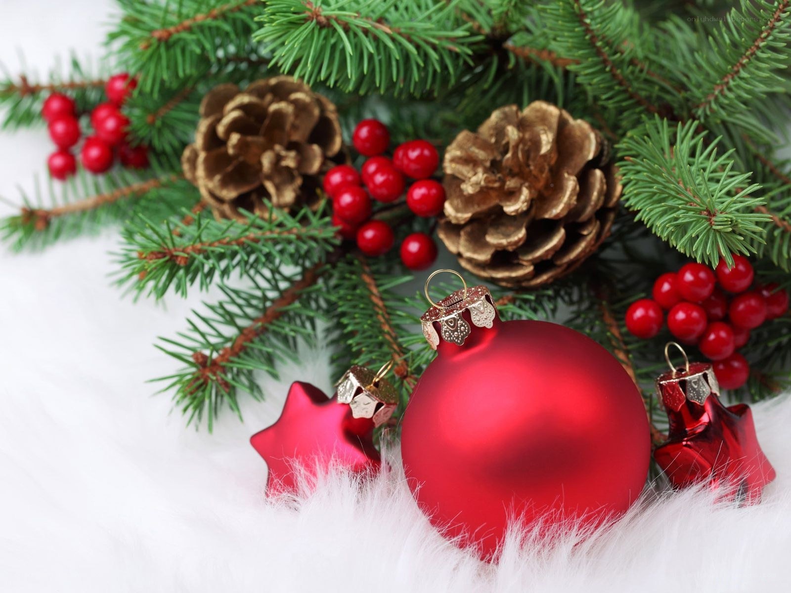 Christmas ornaments and pine branches