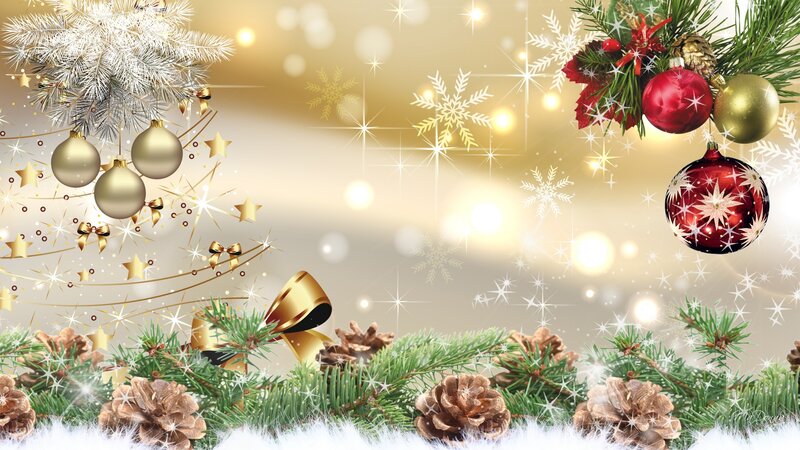 Christmas Ornaments and Pine Branches — Gold