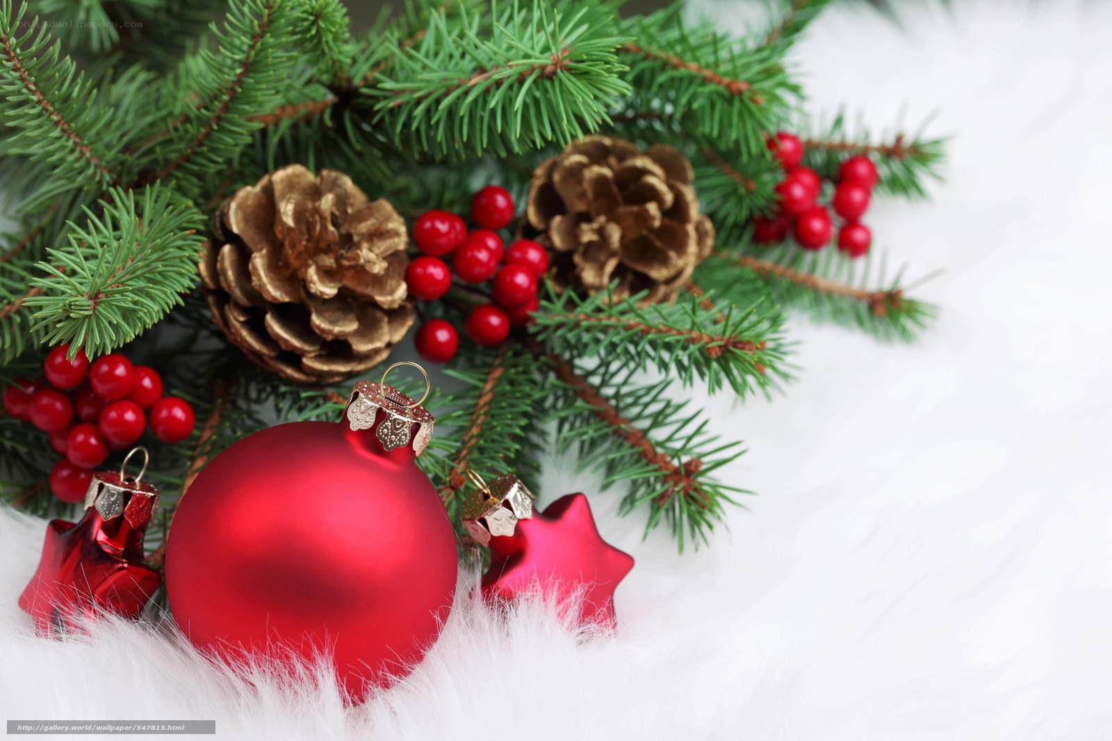 Christmas ornaments and pine branches