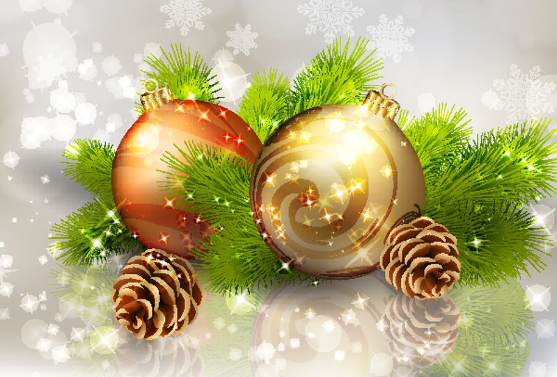 Christmas Ornaments and Pine Cones — Green