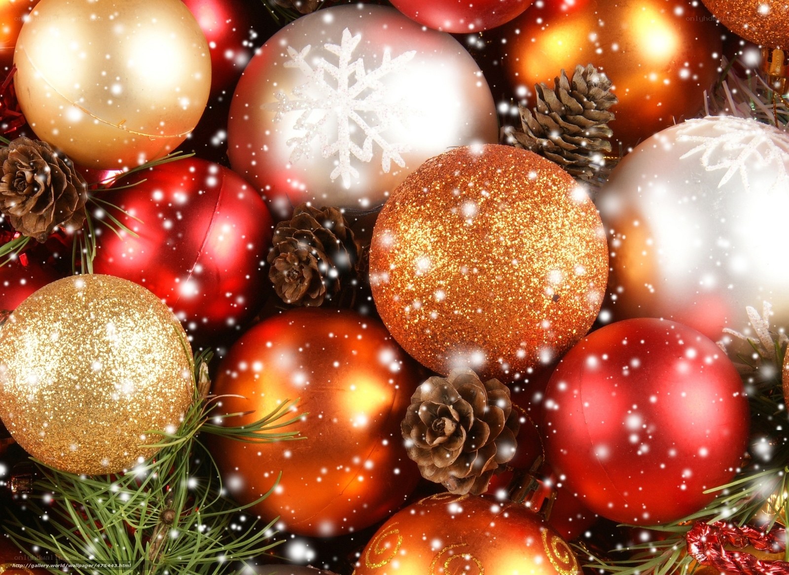 Christmas ornaments and pine cones