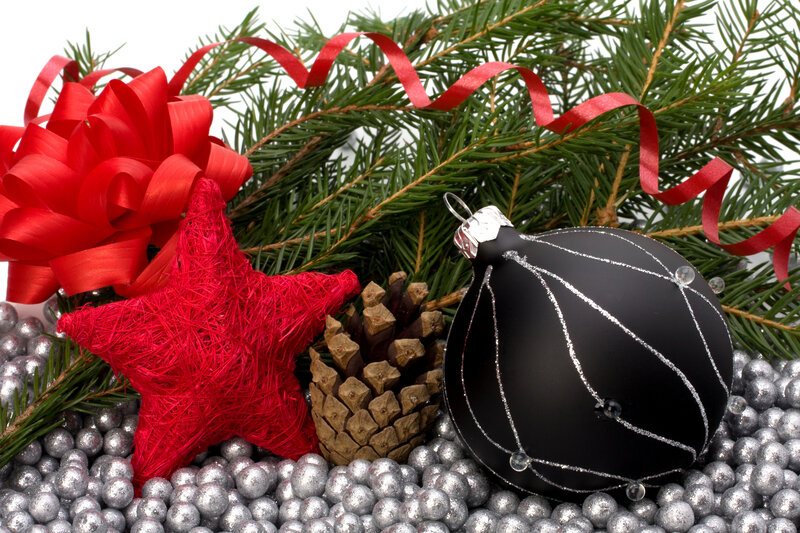 Christmas Ornaments and Pine — Red, Festive