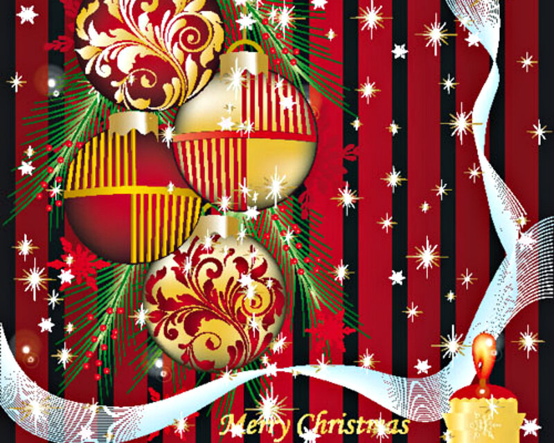 Christmas Ornaments and Pine — Red, Festive, Winter, Vector Art