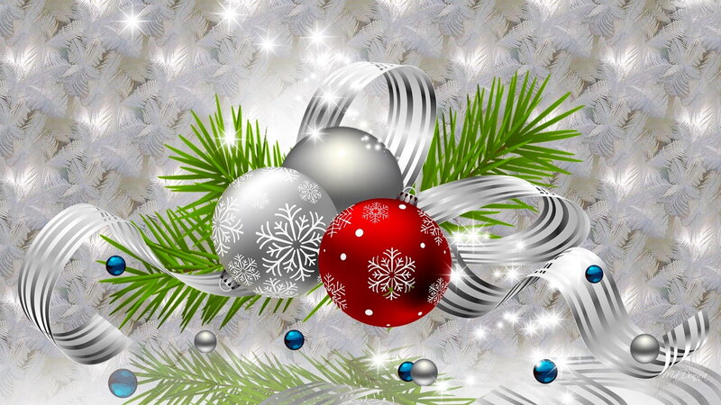 Christmas Ornaments and Pine — Silver, Festive