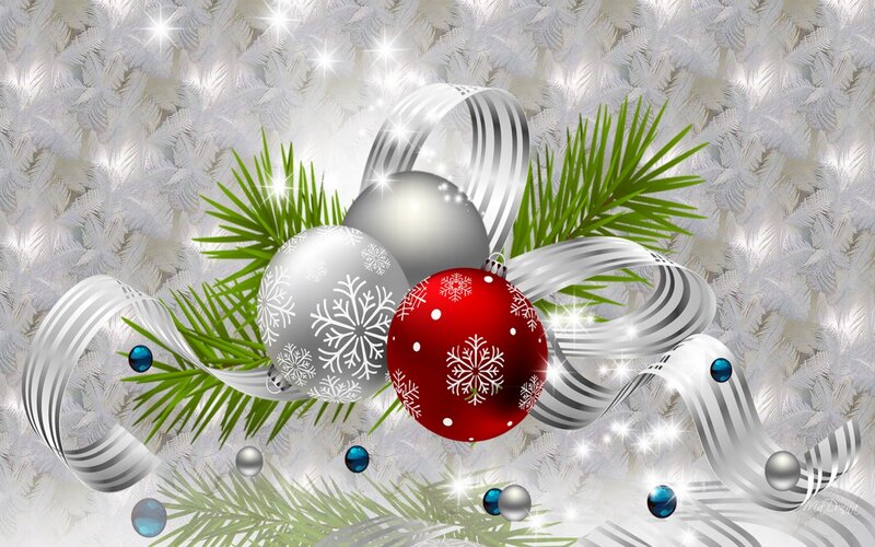 Christmas Ornaments and Pine — Silver, Festive, Winter