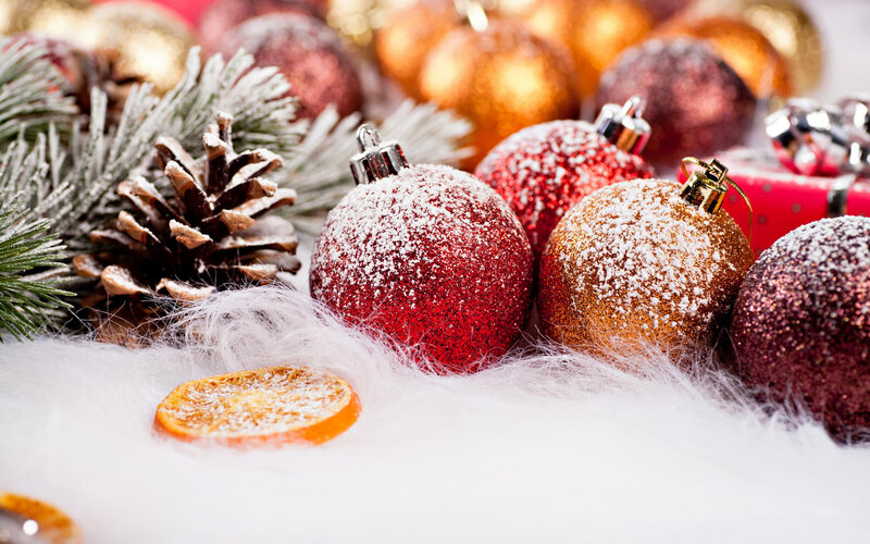 Christmas Ornaments and Pinecone — Red, Festive