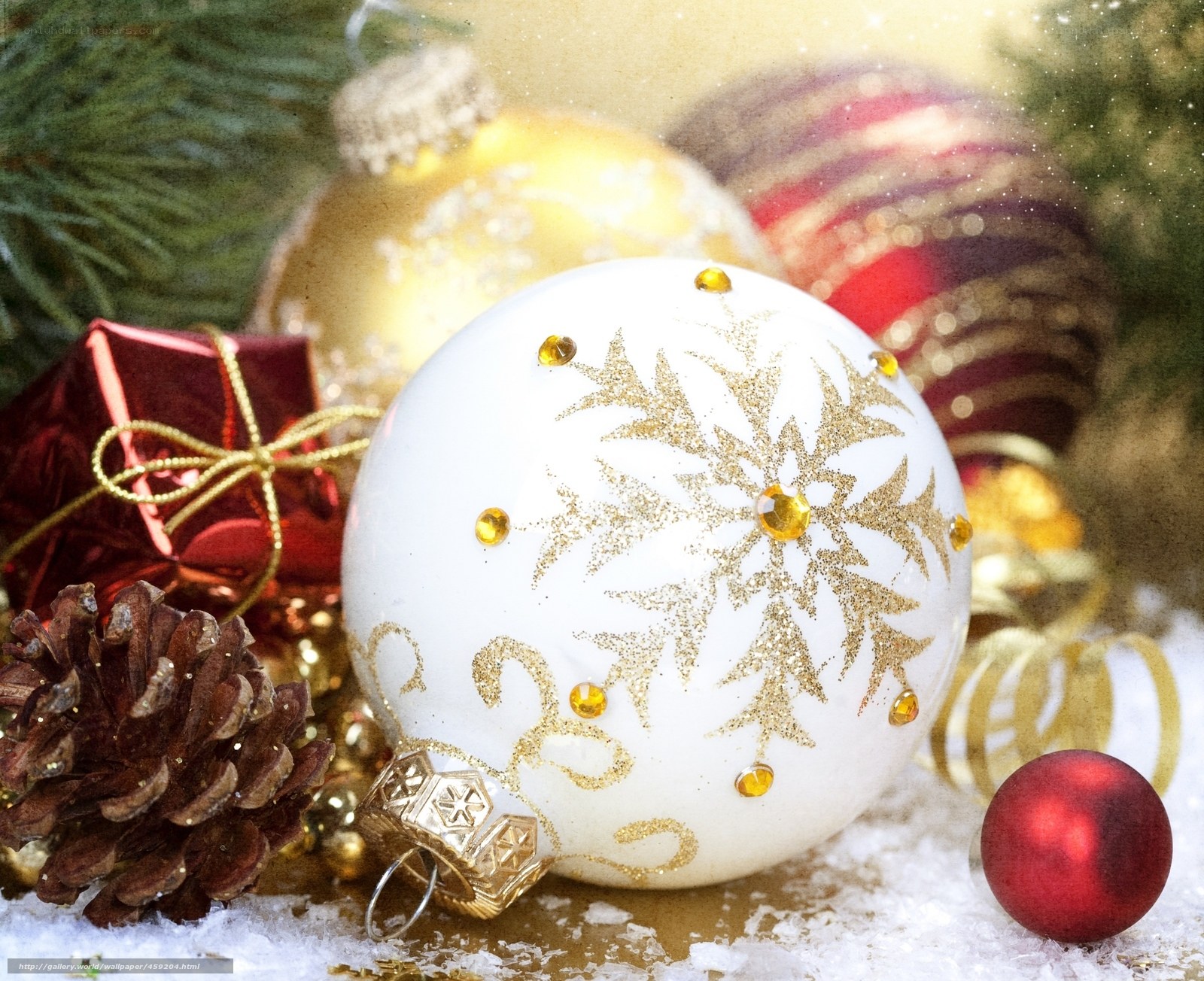 Christmas ornaments and pinecone