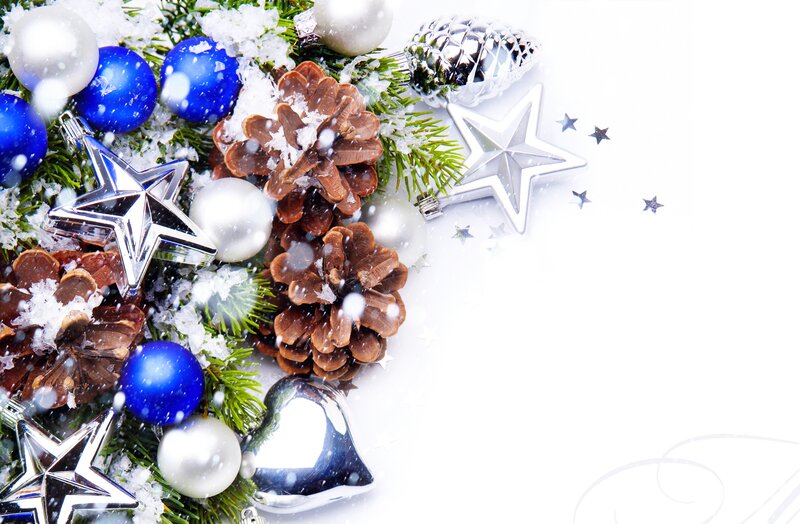 Christmas Ornaments and Pinecones — Blue, Festive