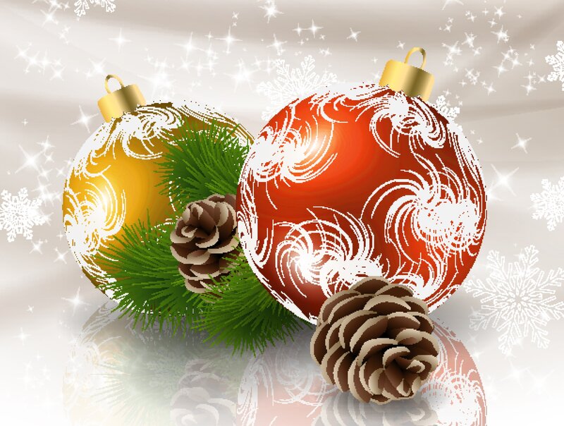 Christmas Ornaments and Pinecones — Red, Festive