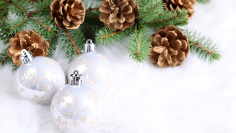 Christmas Ornaments and Pinecones — White