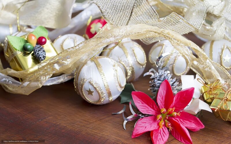 Christmas ornaments and poinsettia