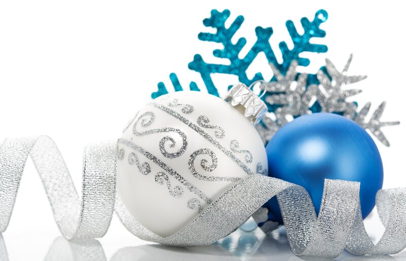 Christmas Ornaments and Ribbon — White