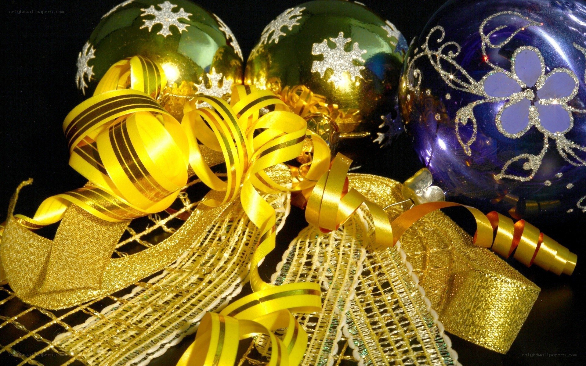 Christmas ornaments and ribbons