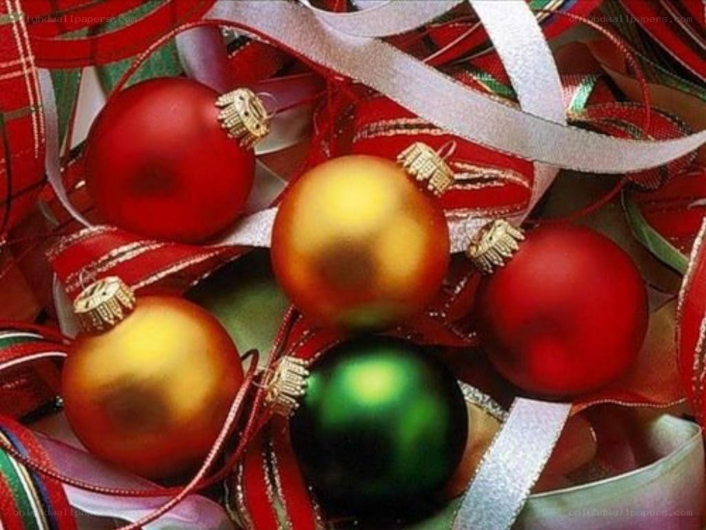 Christmas ornaments and ribbons