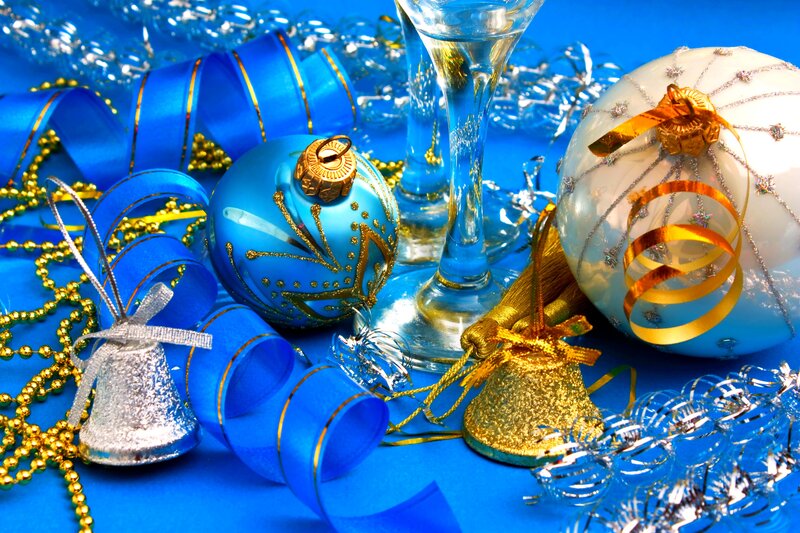 Christmas Ornaments and Ribbons — Blue