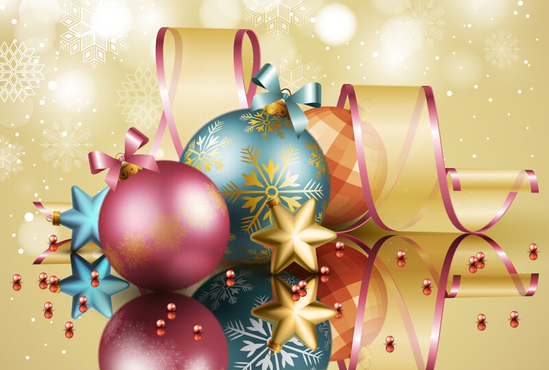 Christmas Ornaments and Ribbons — Gold