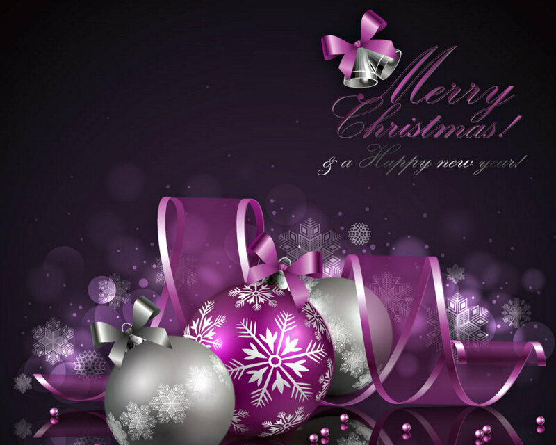 Christmas Ornaments and Ribbons — Purple, Festive