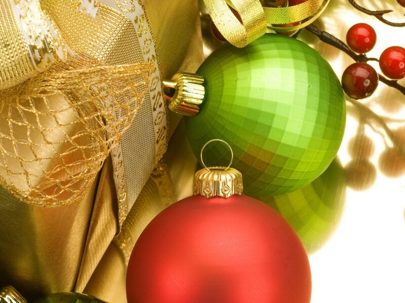 Christmas Ornaments and Ribbons — Red, Festive