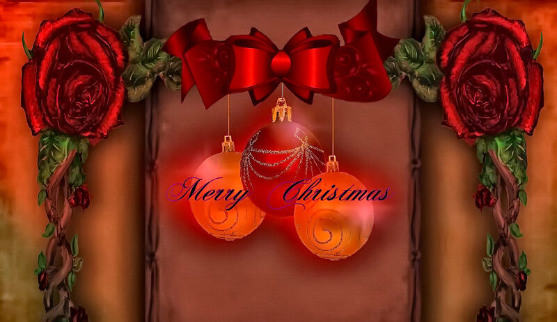 Christmas Ornaments and Roses — Red, Festive