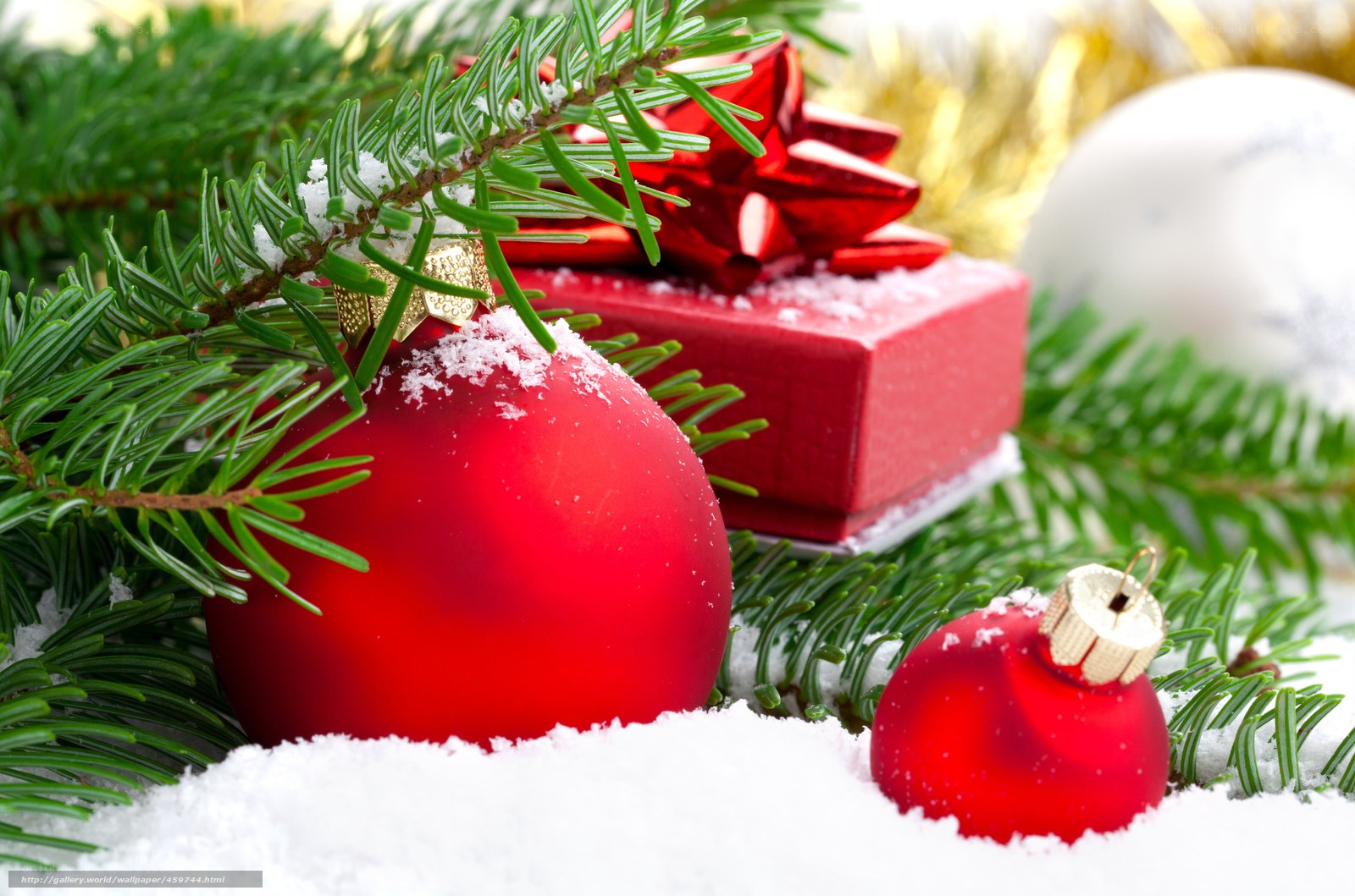 Christmas ornaments and snow
