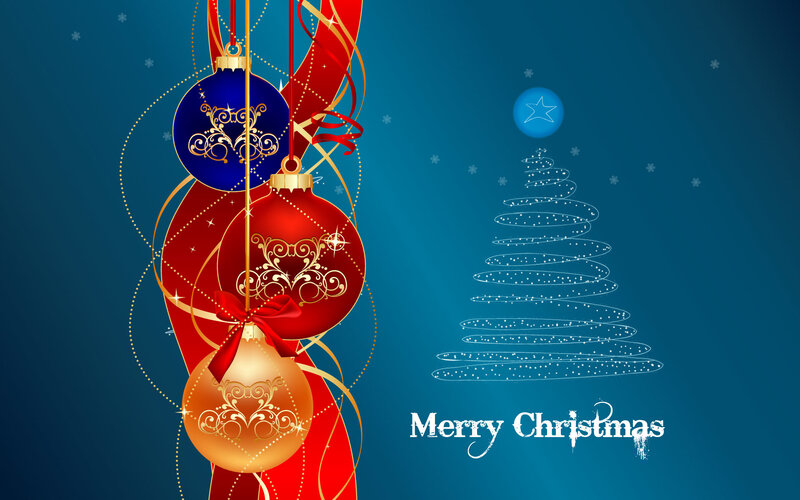 Christmas Ornaments and Tree — Blue, Festive, Winter, Vector Art