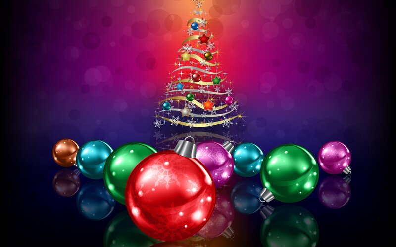 Christmas Ornaments and Tree — Red, Festive, Night