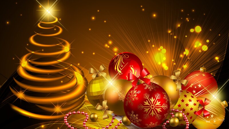 Christmas Ornaments and Tree — Red, Festive