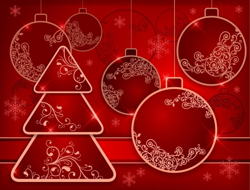 Christmas Ornaments and Tree — Red, Festive, Winter