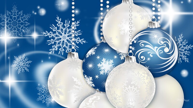 Christmas Ornaments — Blue, Festive, Winter, Digital Art, Snowflakes, Baubles