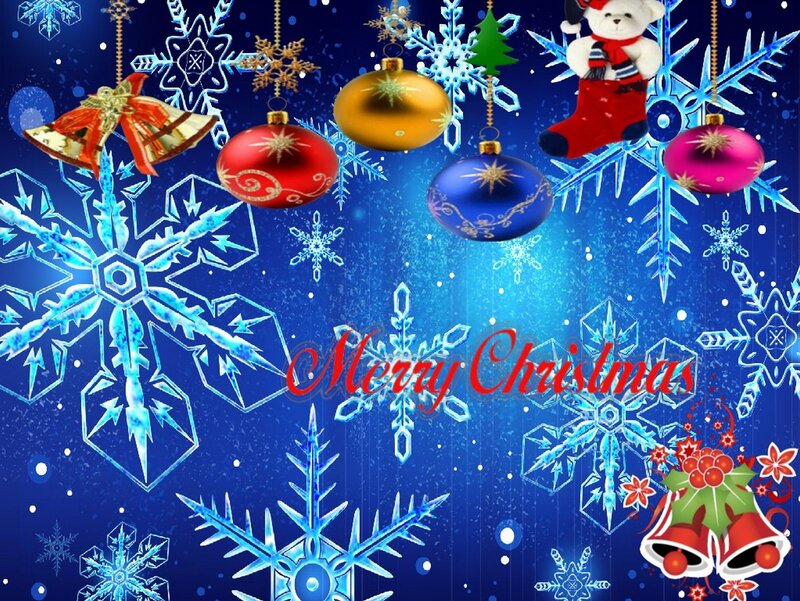 Christmas Ornaments — Blue, Festive, Winter, Digital Art