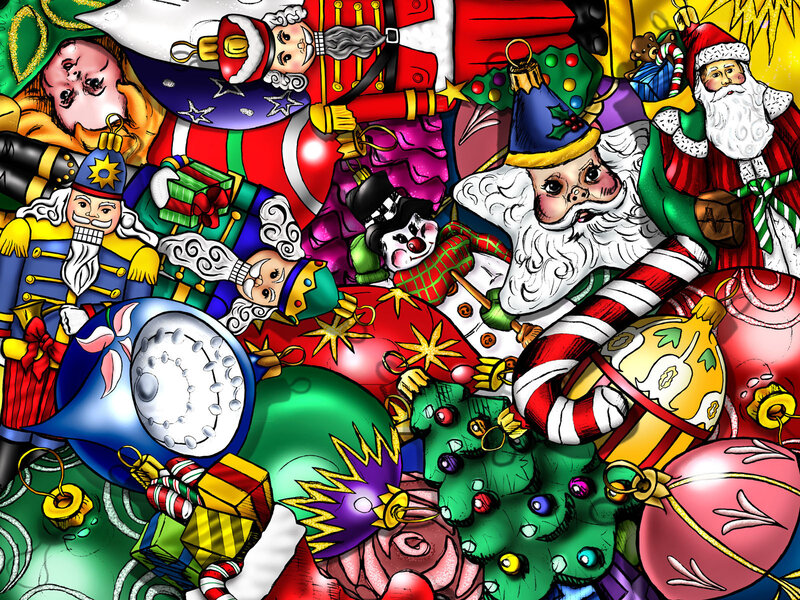 Christmas ornaments collage