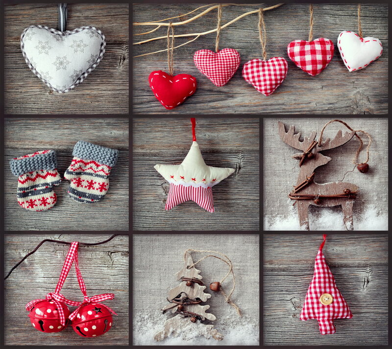Christmas Ornaments Collage — Red, Festive