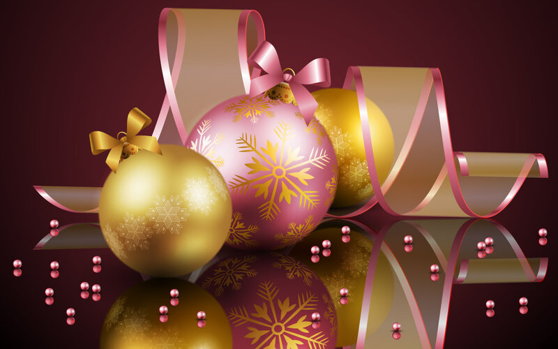 Christmas Ornaments — Gold, Festive, Winter, 3d Render, Ribbons
