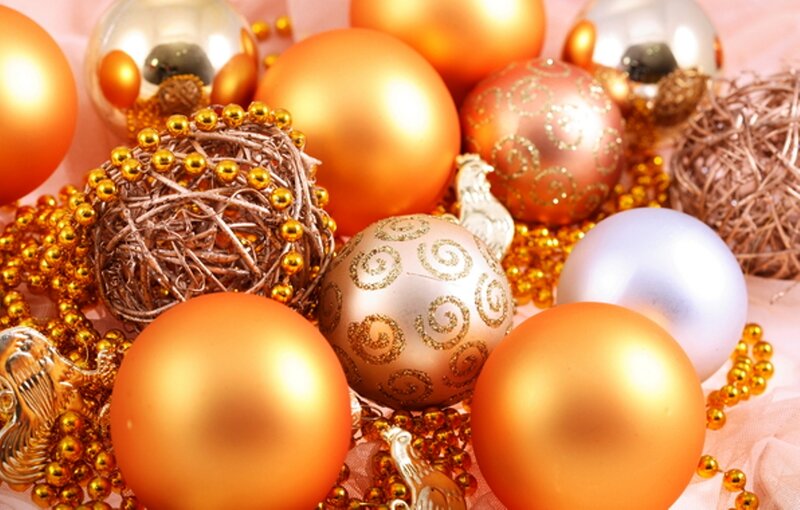 Christmas Ornaments — Gold, Festive, Winter, Photograph, Beads