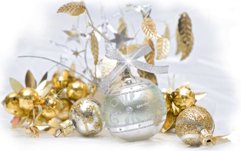 Christmas Ornaments — Gold, Festive, Winter, Photograph, Ribbons