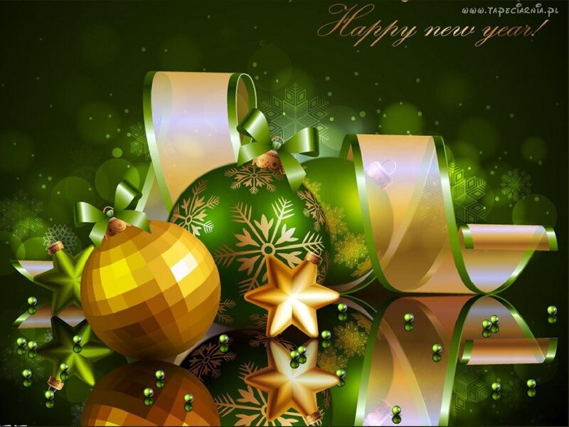 Christmas Ornaments — Green, Festive, Winter, Digital Art, Ribbons
