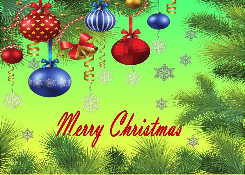Christmas Ornaments — Green, Festive, Winter, Digital Art, Snowflakes