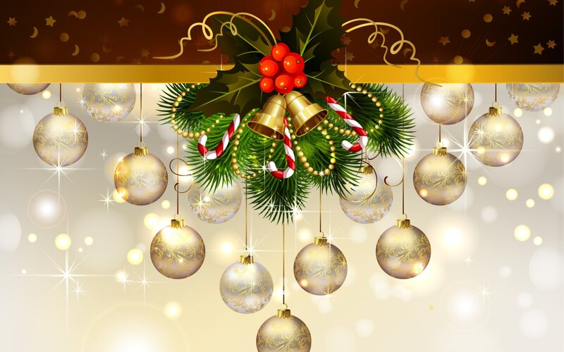 Christmas Ornaments Hanging — Gold, Festive, Winter