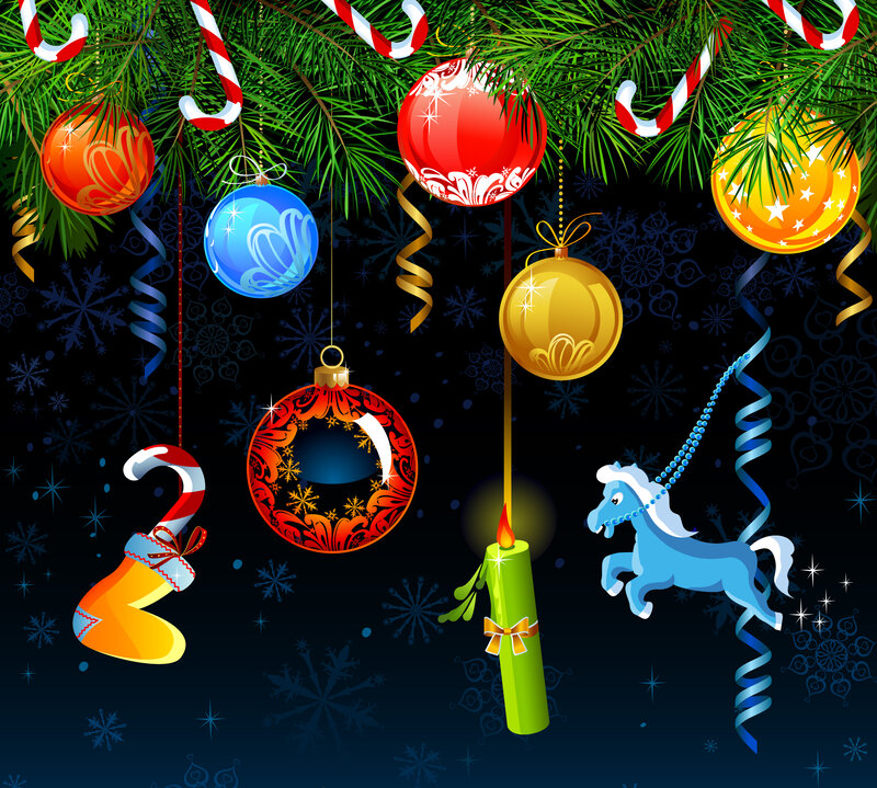 Christmas Ornaments Hanging — Green, Festive, Night