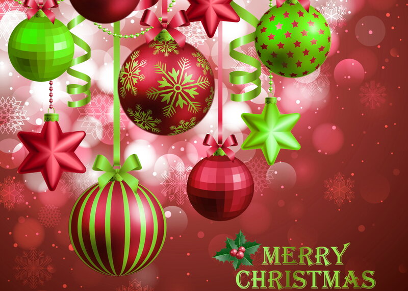 Christmas Ornaments Hanging — Red, Festive, Winter, Digital Art, Snowflakes
