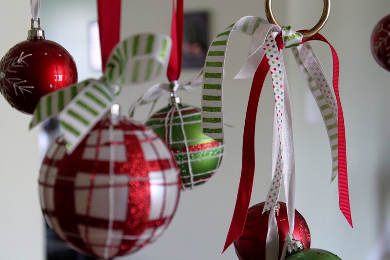 Christmas Ornaments Hanging — Red, Festive, Winter