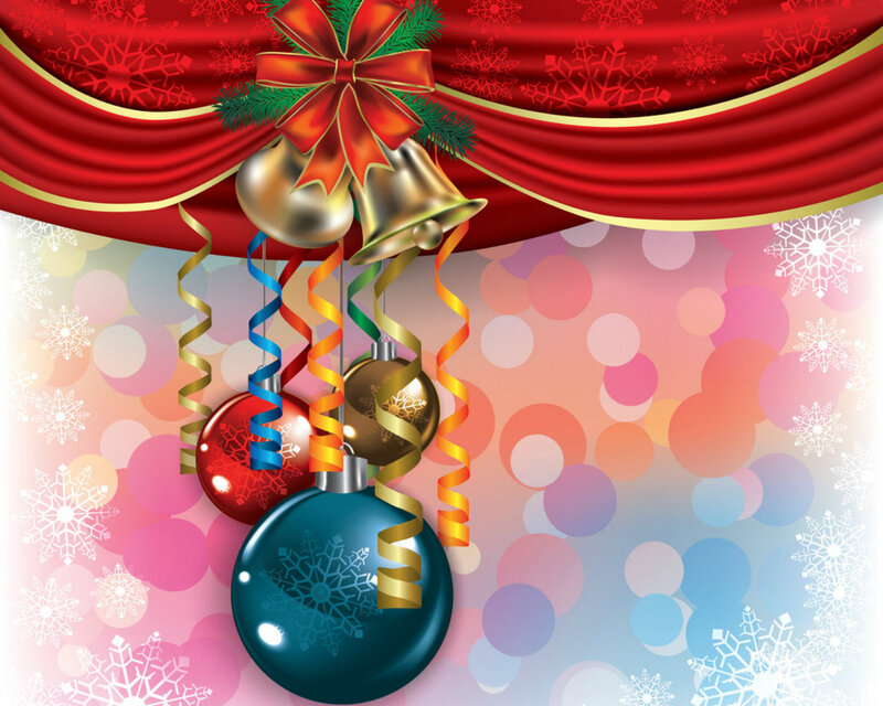 Christmas Ornaments Hanging — Red, Festive, Winter, Vector Art, Bow