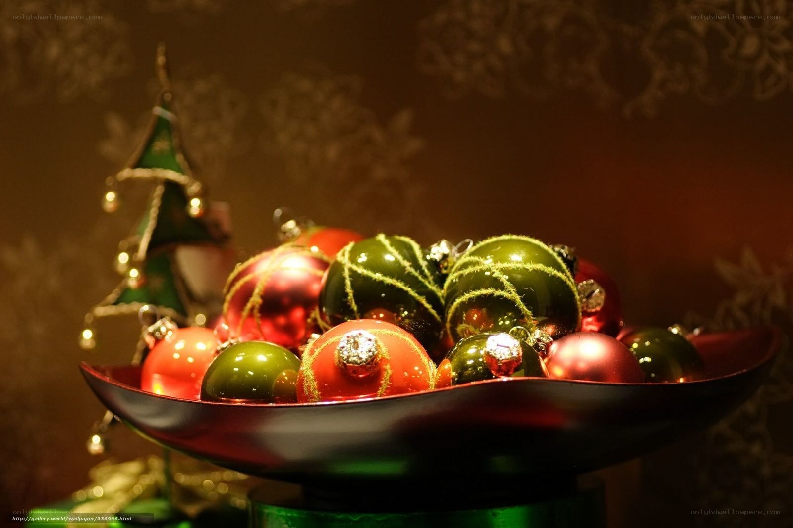 Christmas ornaments in a bowl