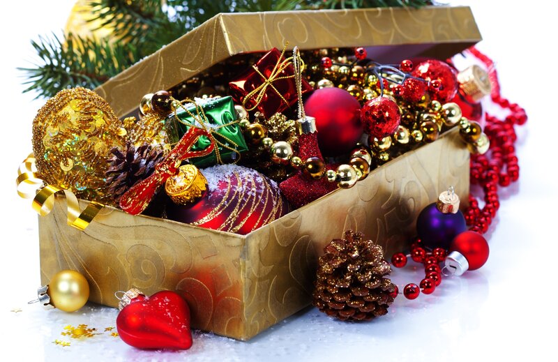 Christmas ornaments in a gift box